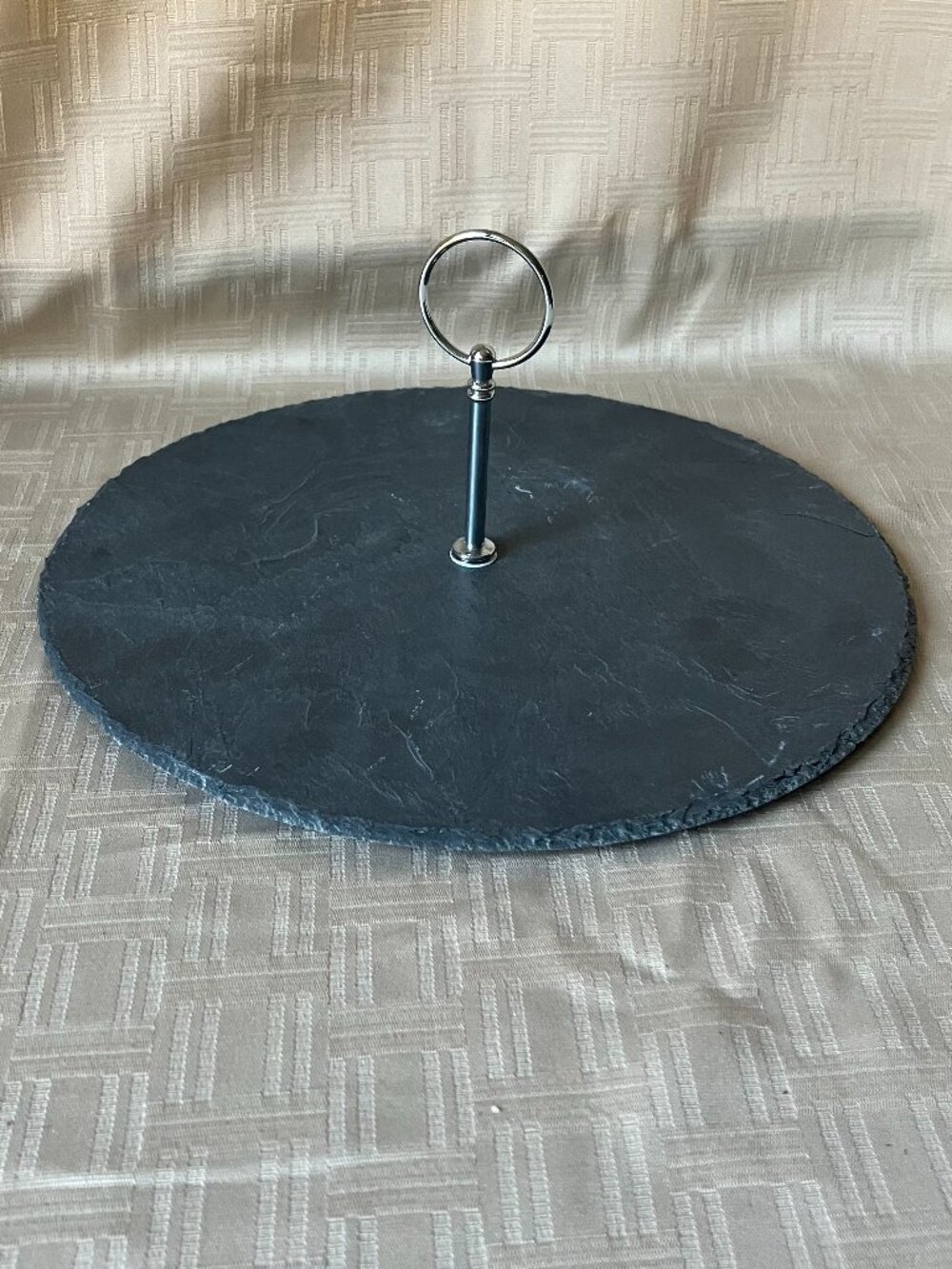 Round Slate Serving Tray with Handle NIB 12" Display Cheese Crackers Desserts